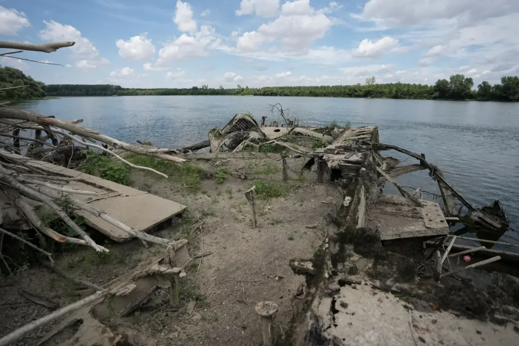 The wreckage of an old steam boat, known as the...