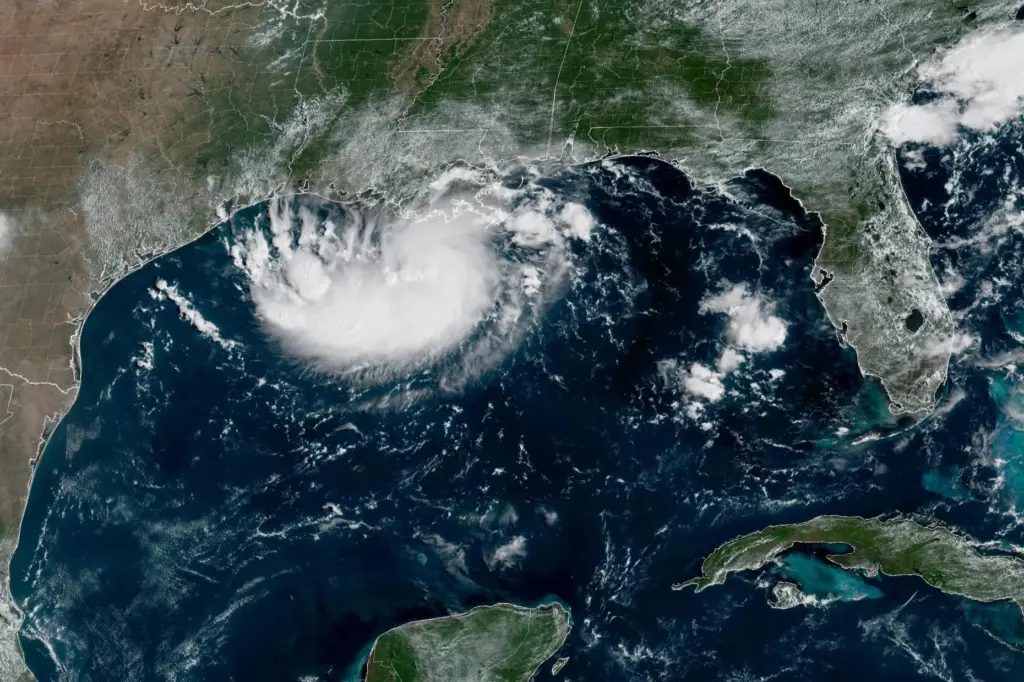 This satellite image released by NOAA shows Potential Tropical Cyclone...