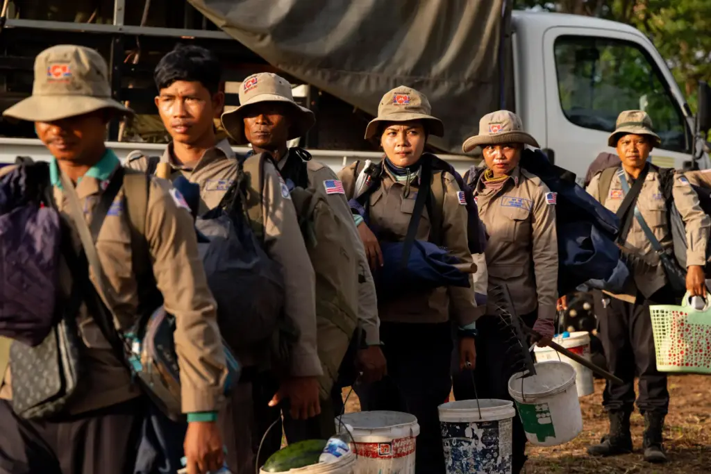 Deminers prepare to enter a landmine field in Siem Reap, Cambodia.