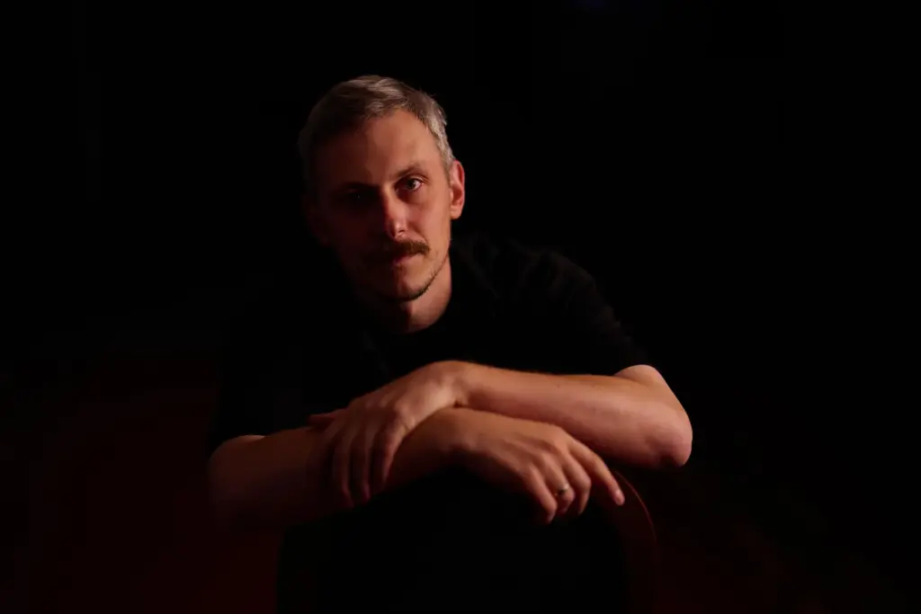 Ukrainian theater Director Ivan Uryvskyi poses for a portrait.