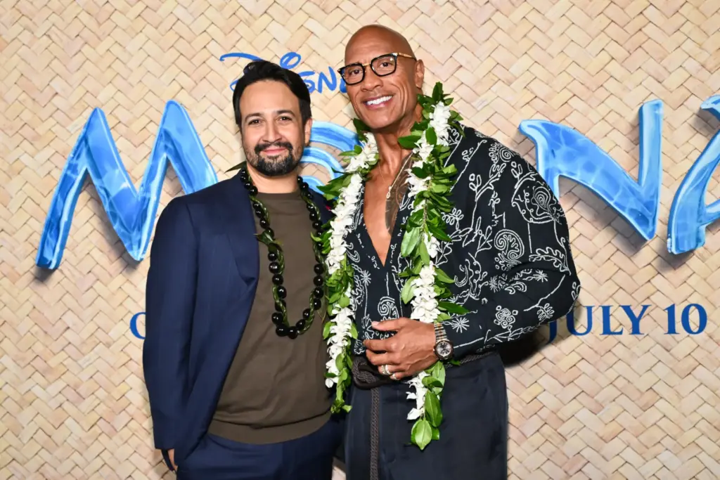 Lin-Manuel Miranda and Dwayne Johnson arrive at a special screening of Disney's 