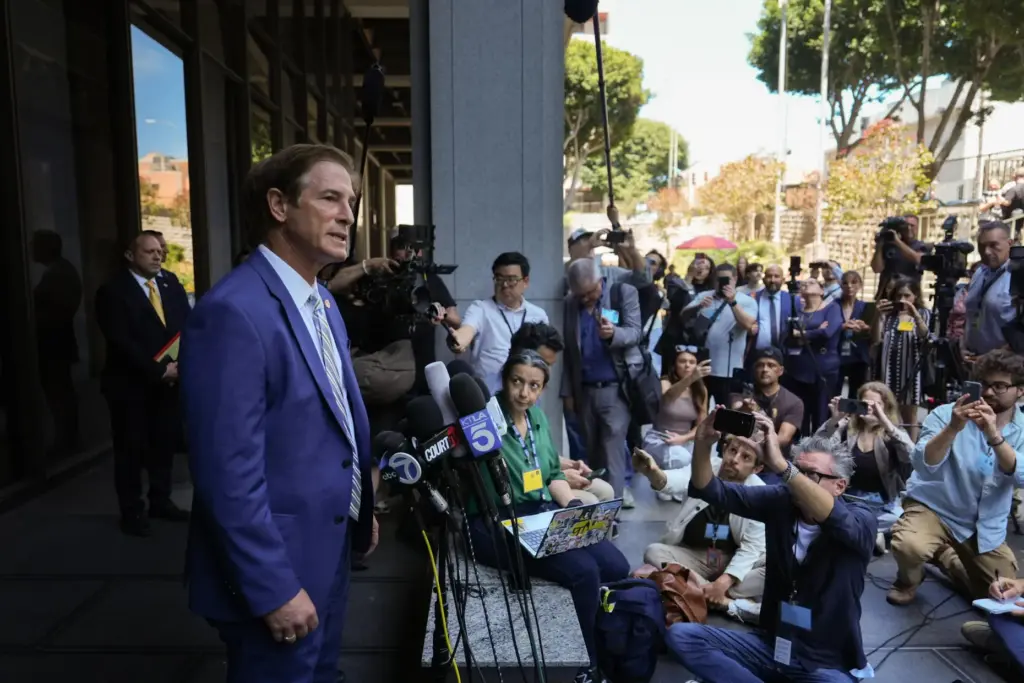 Los Angeles County District Attorney Nathan Hochman speaks to reporters...