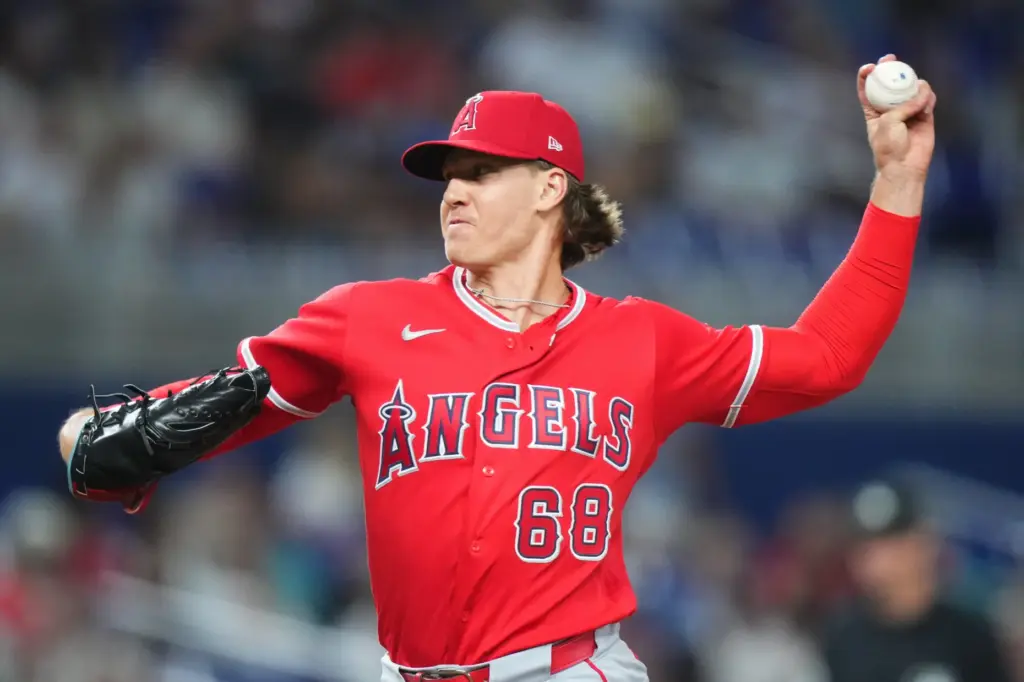Angels relief pitcher Blake Weiman throws to the plate during...
