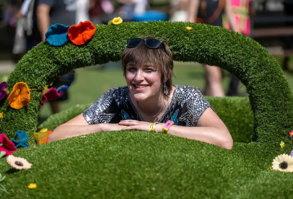 Christine Pagett of Cleveland, Ohio poses in a grass and...