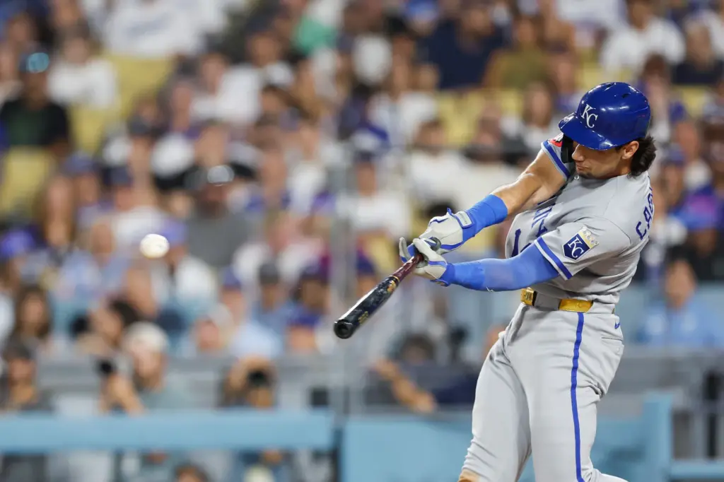 The Kansas City Royals’ Jac Caglianone hits a two-run home...