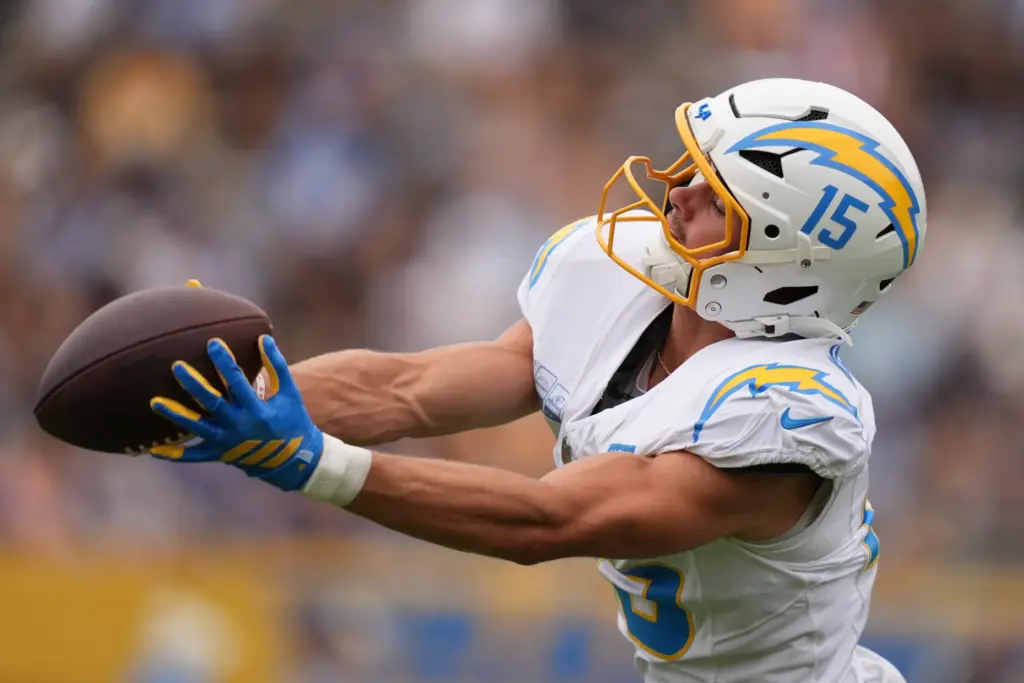 Chargers wide receiver Ladd McConkey makes a catch during an...