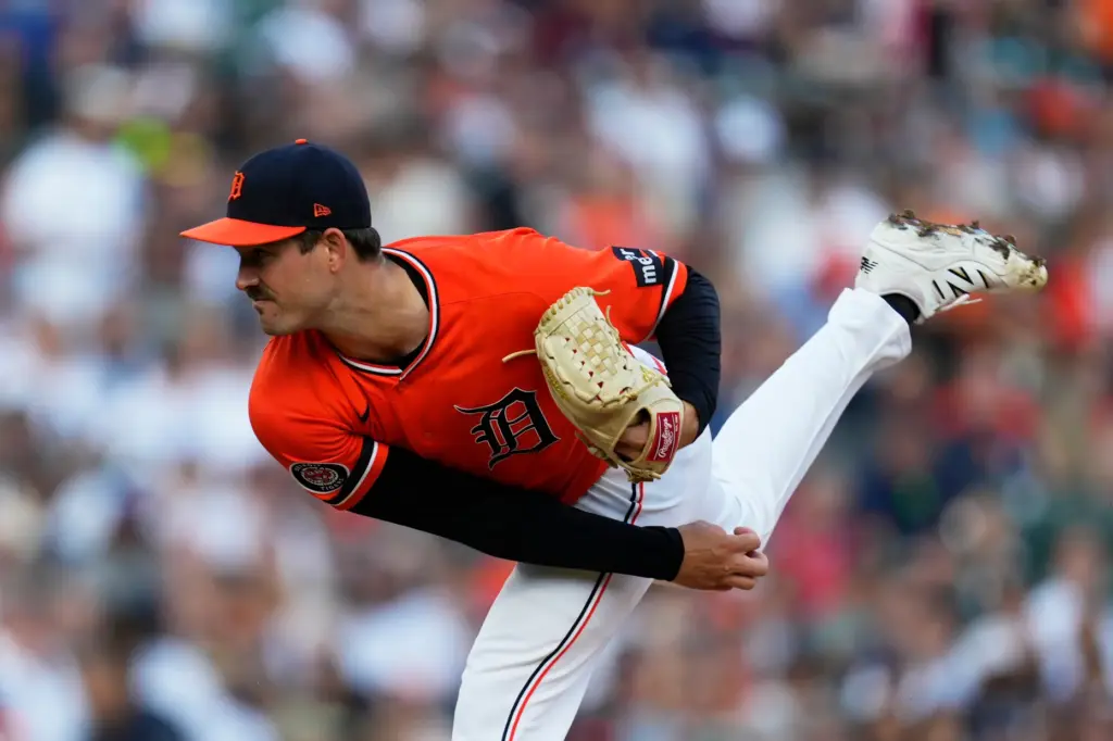 Detroit Tigers starting pitcher Drew Anderson throws to the plate...