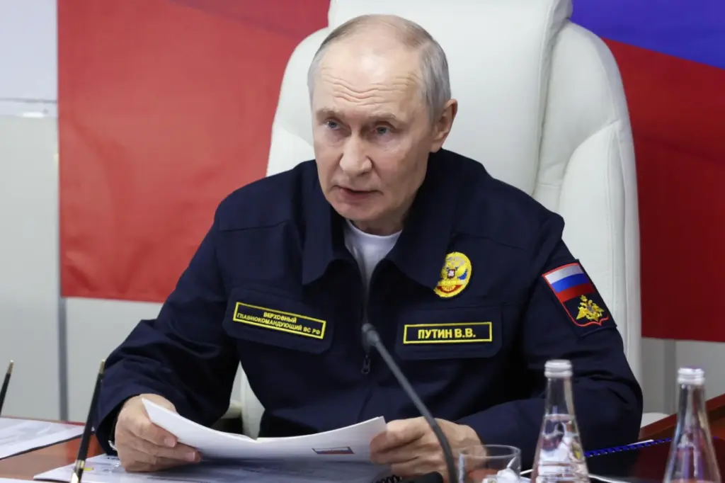 Russian President Vladimir Putin visits the Varyag missile cruiser of the Pacific Fleet.
