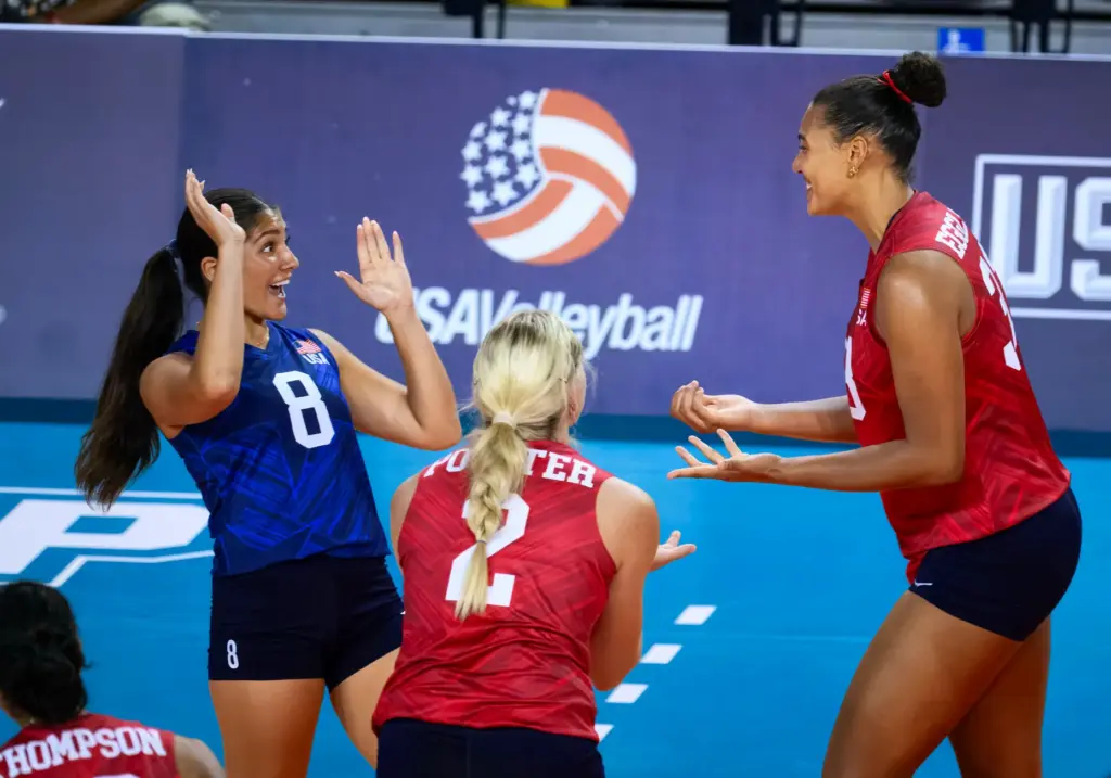 Team USAâs Lexi Rodriguez, left, and Logan Eggleston, right, celebrate...