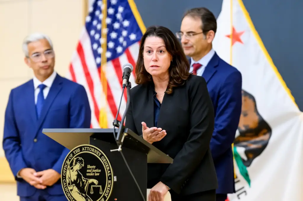 Colorado Attorney General Philip Weiser and California Attorney General Rob Bonta join New Jersey Attorney General Jennifer Davenport.
