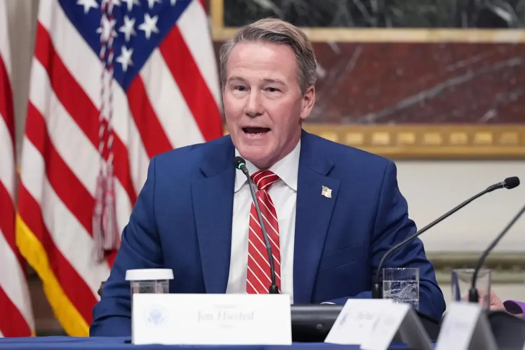 FILE – Sen. Jon Husted, R-Ohio, speaks during an event...