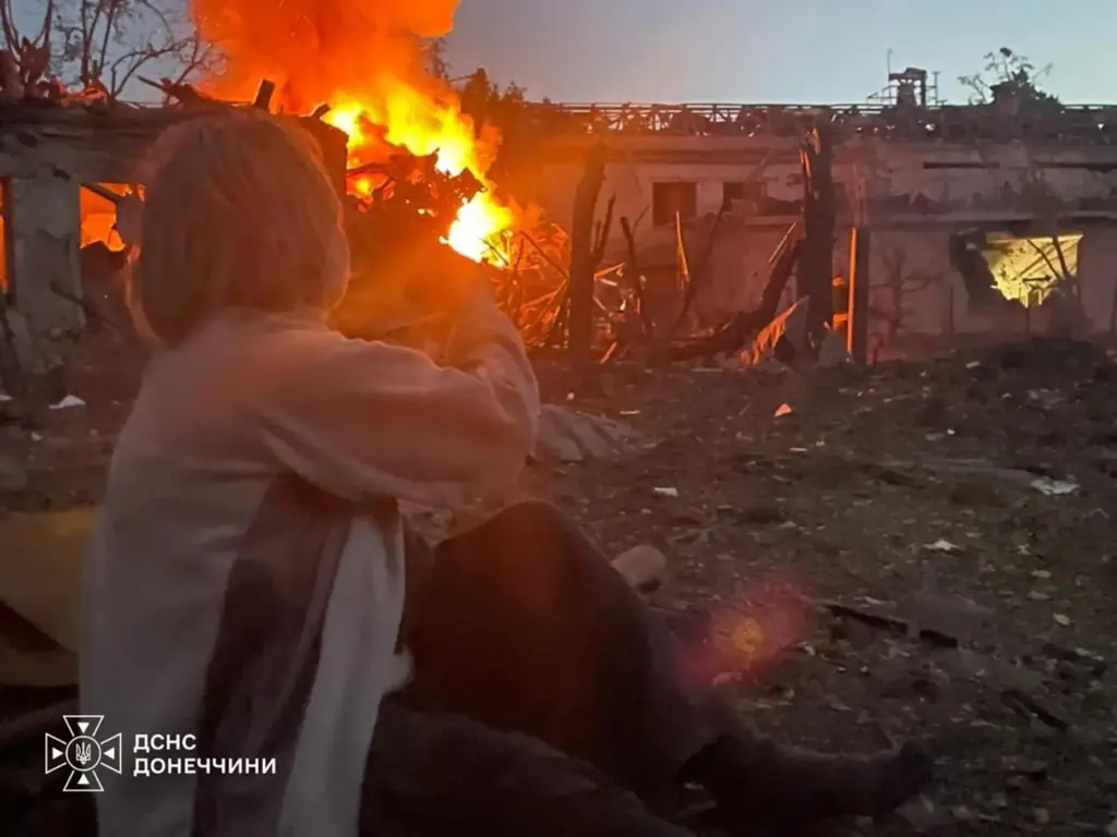 In this photo provided by the Ukrainian Emergency Service, a...