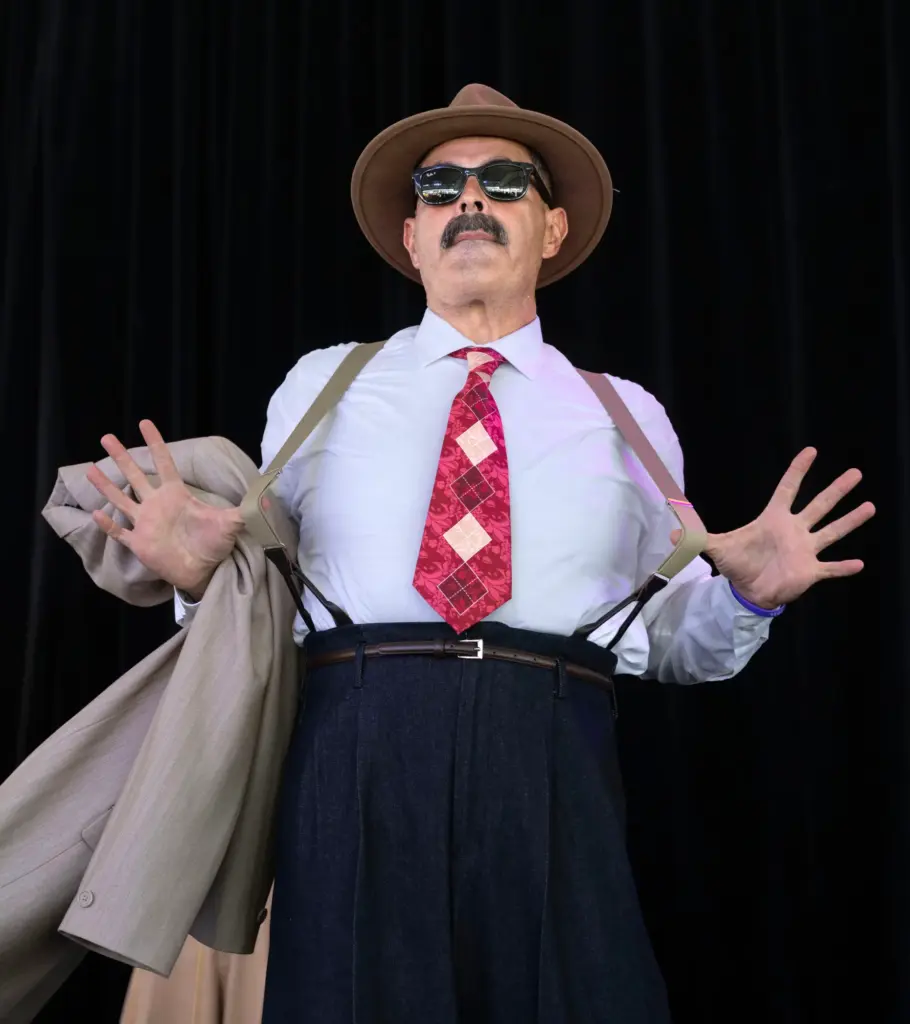 Hector Arellano shows off his 1940s-era zoot suit during a...