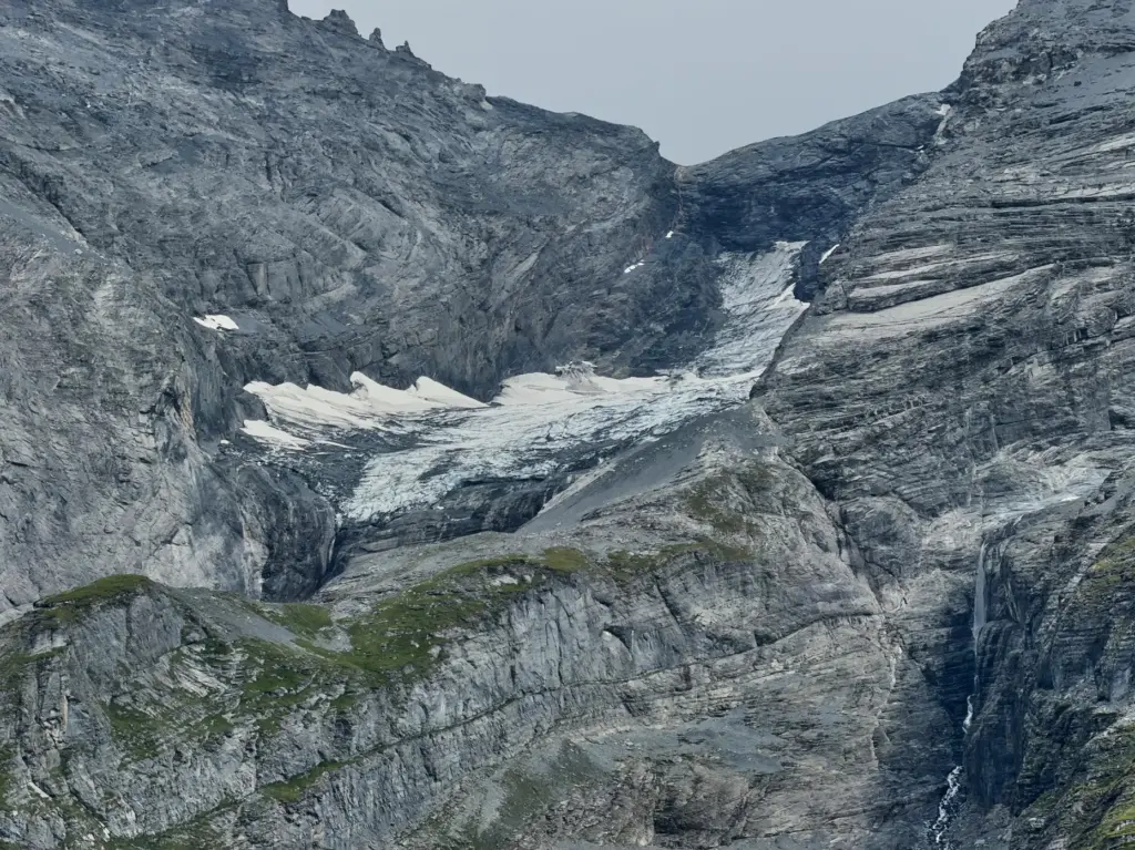 Glacier on top of Blueemlisalphorn peak seen near Kandersteg, Switzerland,...