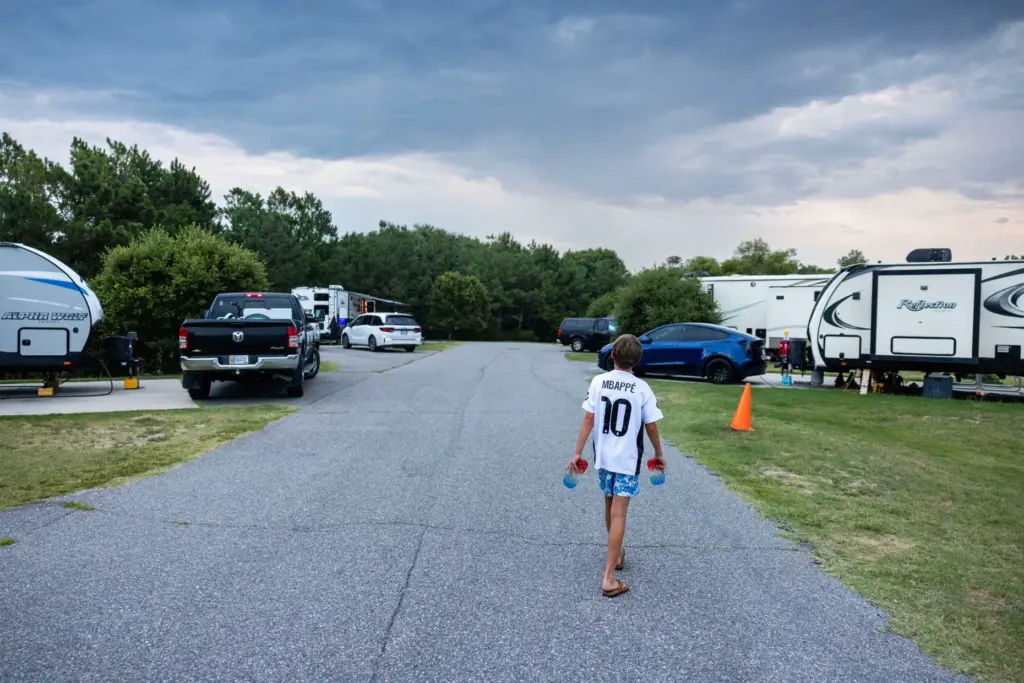 Barrett Campbell, 11, walks around Sea Mist RV Park on...