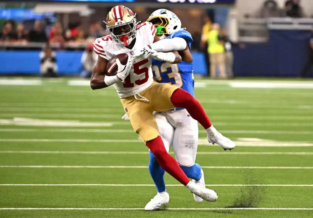 San Francisco 49ers wide receiver De’zhaun Stribling catches a pass...