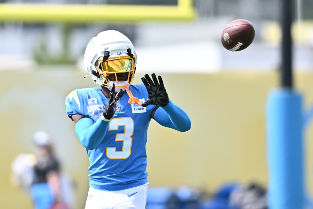 Chargers safety Derwin James Jr. makes a catch during a...