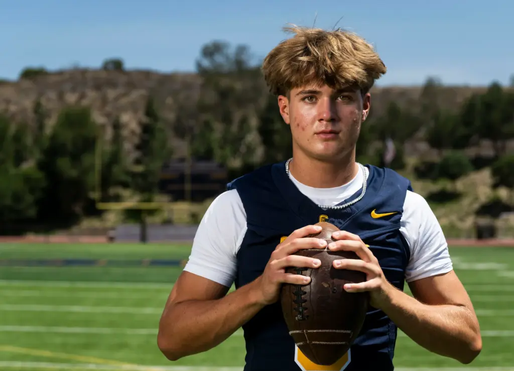 Crean Luthern High School football player Caden Jones at the...