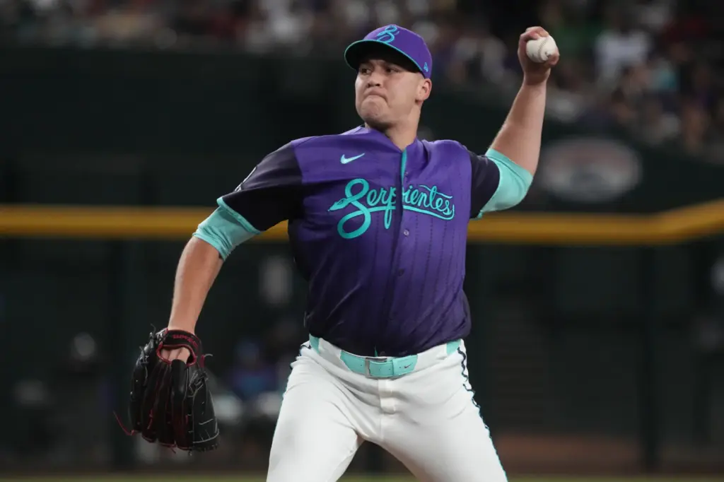 Arizona Diamondbacks pitcher Brandyn Garcia throws to the plate during...