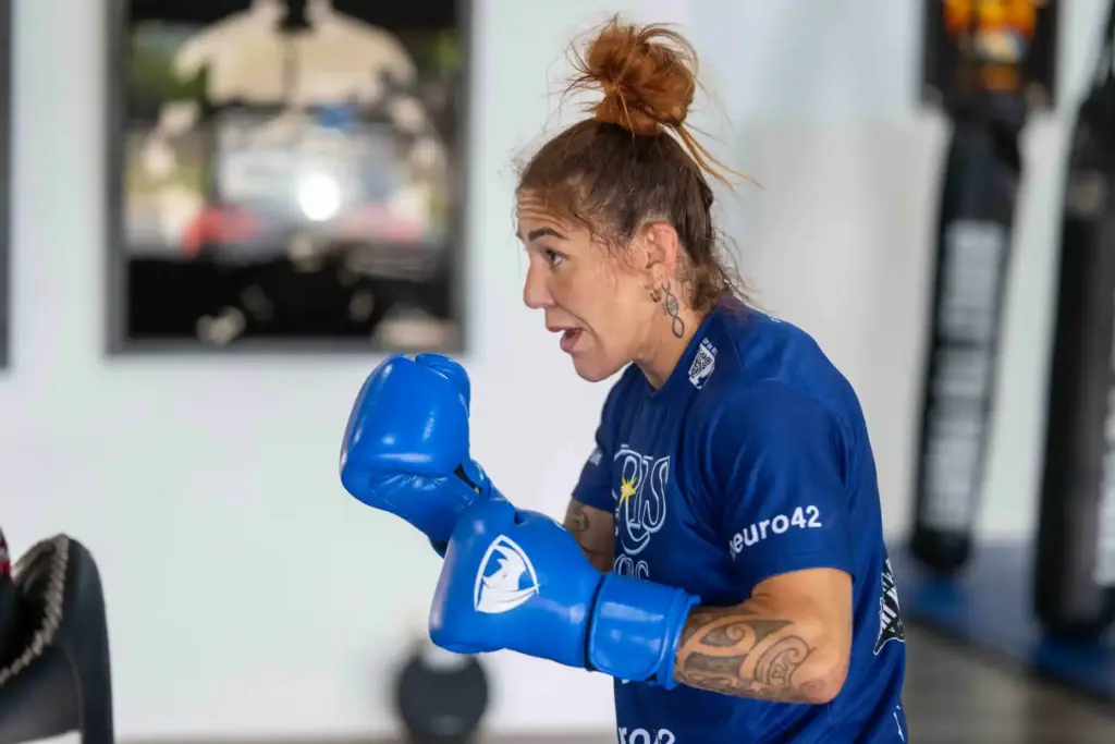 PFL featherweight champion Cris Cyborg works with Thai Boxing coach...