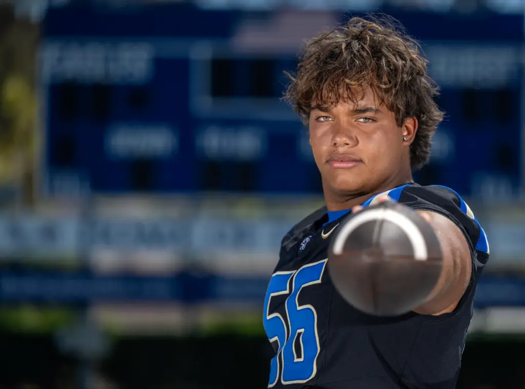 Aaron Klatt (#56), center at Santa Margarita Catholic High School,...