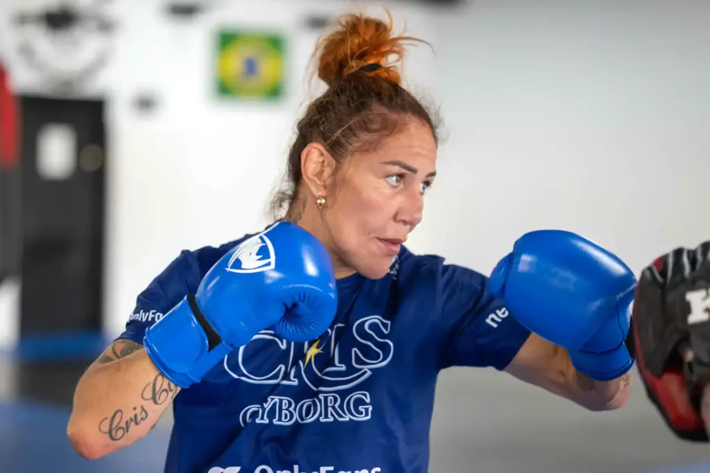 PFL featherweight champion Cris Cyborg works with Thai Boxing coach...