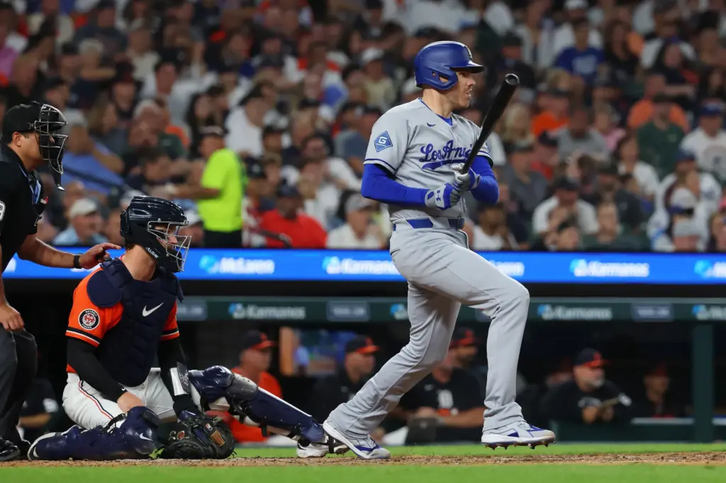 The Dodgers’ Freddie Freeman drives in the go-ahead run with...