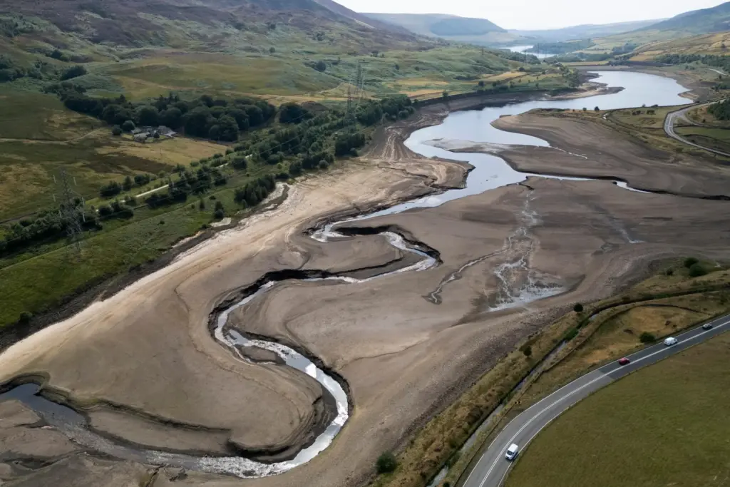 FILE – Woodhead reservoir is visible amid a drought near...
