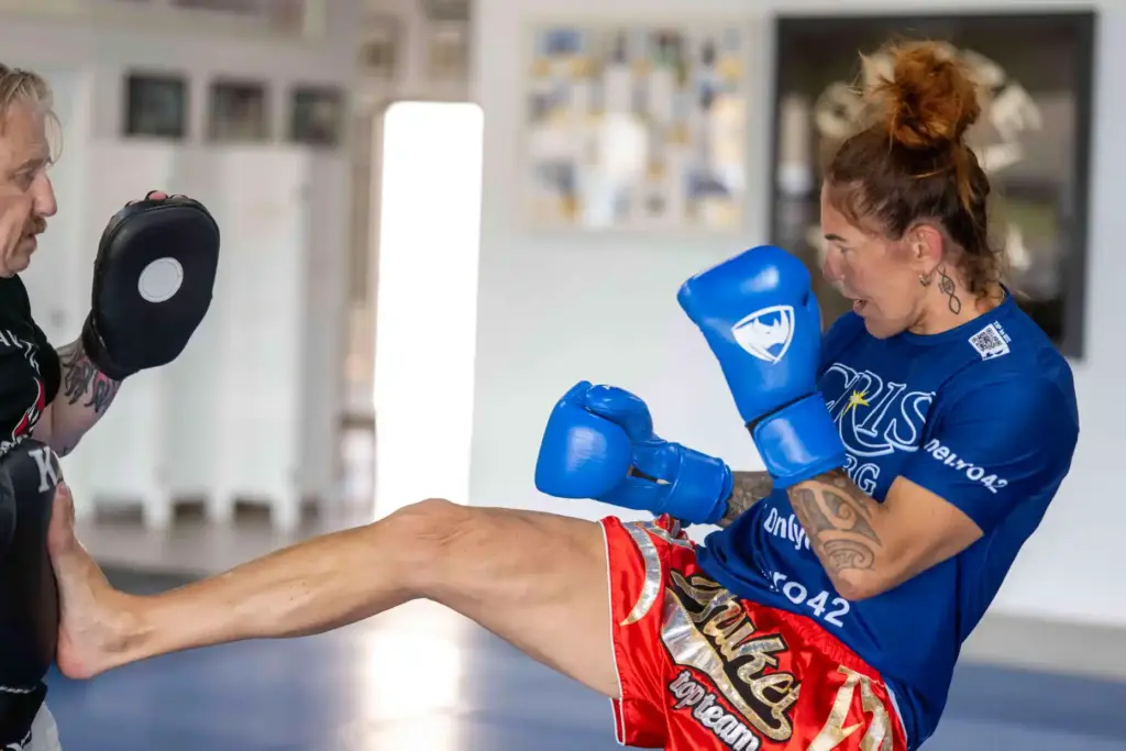 PFL featherweight champion Cris Cyborg works with Thai Boxing coach...