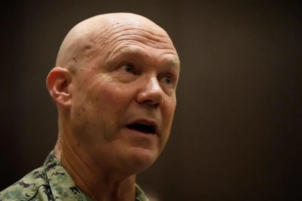United States Navy Admiral Frank Bradley talks during an interview.