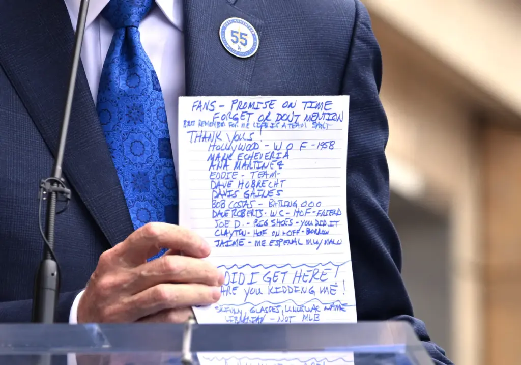 Los Angeles Dodgers great, Orel Hershiser shows off his notes...
