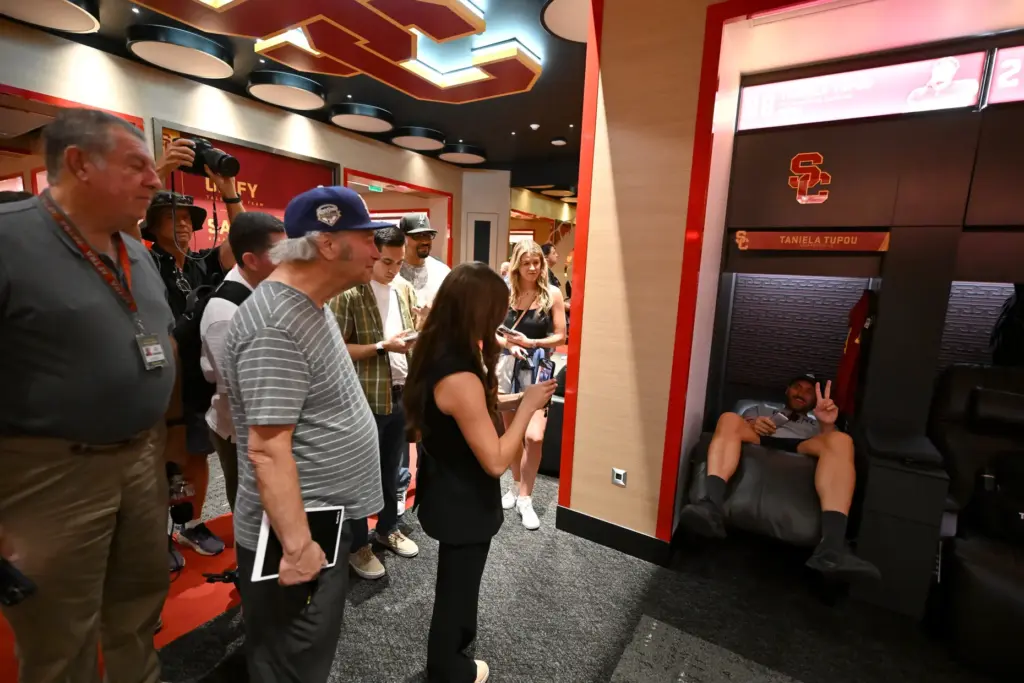 Members of the media tour the new state-of-the-art Bloom Football...