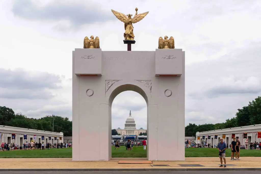A mockup of President Donald Trump's proposed triumphal arch
