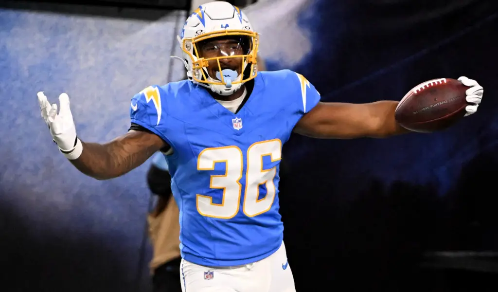 Chargers tight end Jerand Bradley celebrates after his 28-yard touchdown...