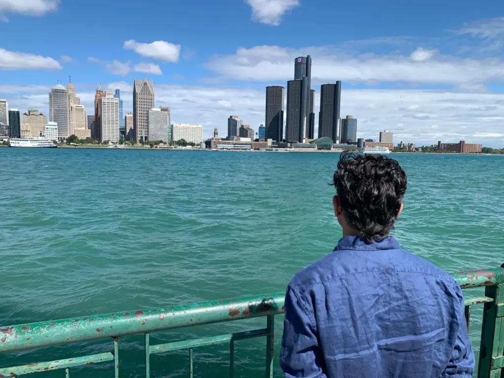 City Councillor Renaldo Agostino looks at the Detroit skyline across...