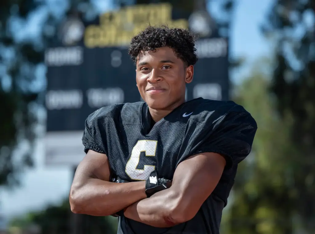 Noah Greene, Canyon High School defensive end, in Anaheim on...