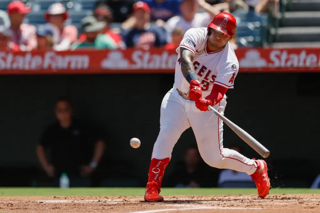 Angels’ Moises Ballesteros grounds into a double play but Wade...