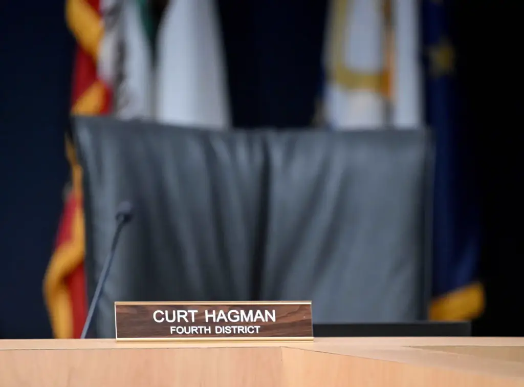 The seat of Curt Hagman, 4th District supervisor, is empty...