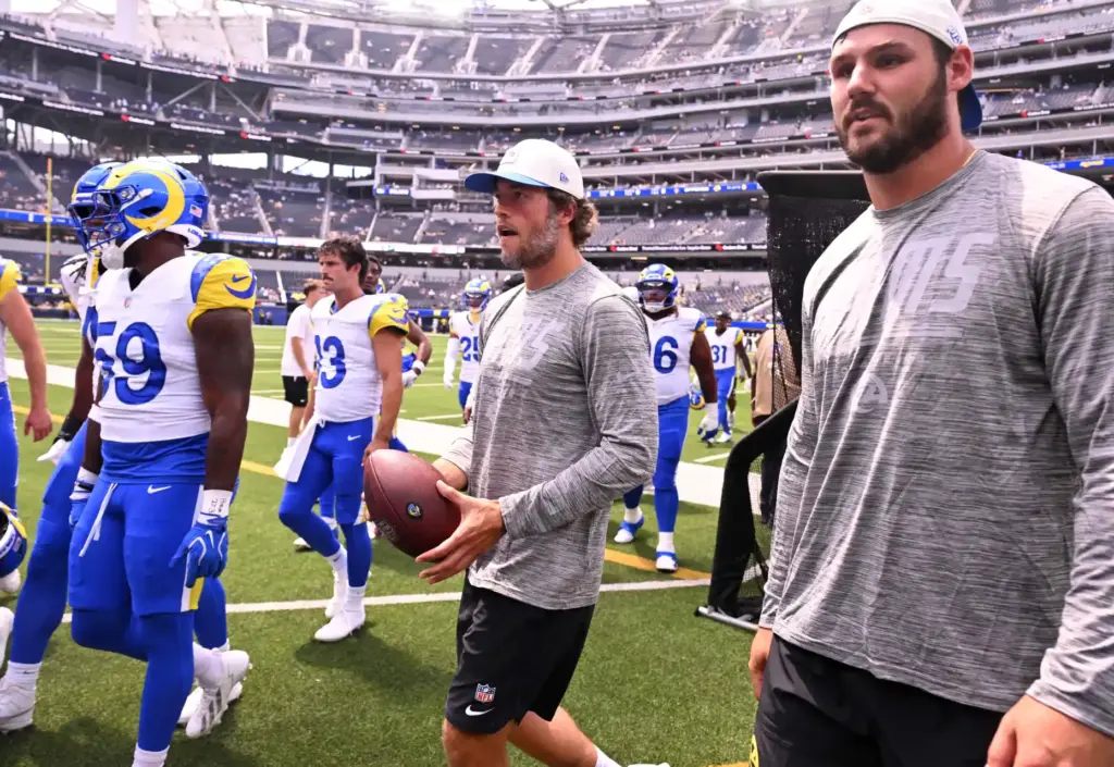 Rams quarterback Matthew Stafford (9) prior to an NFL preseason...