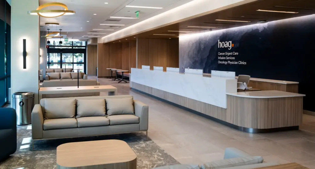The Cancer and Digestive Outpatient Pavilion reception desk at Hoag...