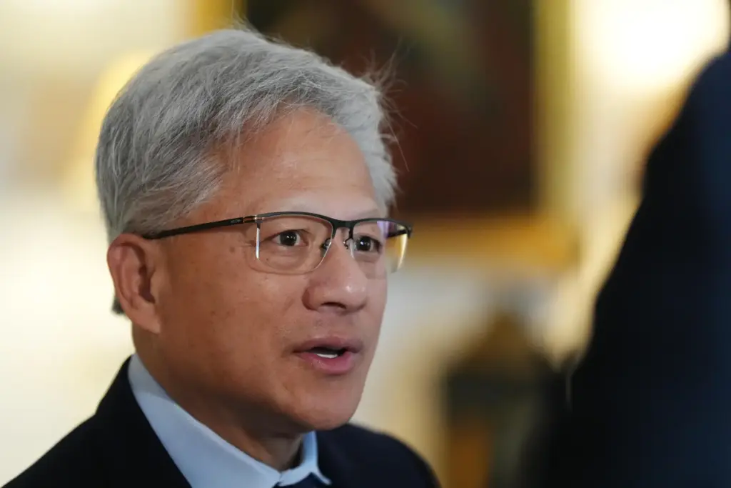 Nvidia chief executive Jensen Huang records an interview ahead of a meeting hosted by King Charles.