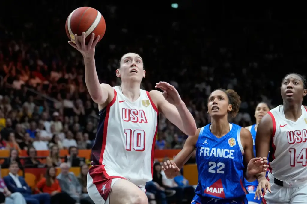 Team USA’s Breanna Stewart gets to the basket for a...