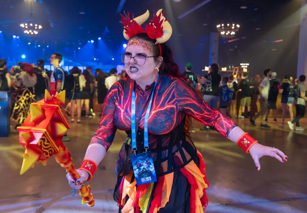 Aubri Caruth of Iowa strolls through the Anaheim Convention Center...