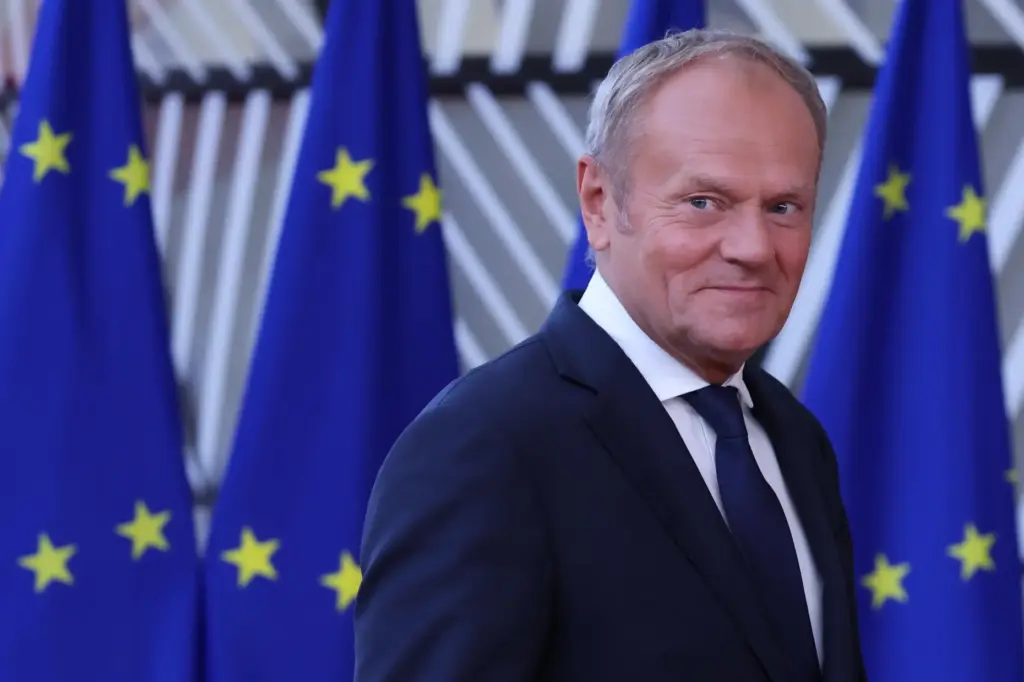 Poland's Prime Minister Donald Tusk arrives for the EU summit in Brussels.