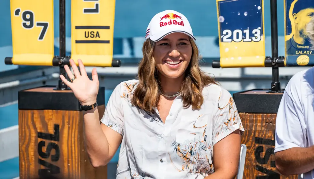 Carissa Moore is introduced during a press conference for the...