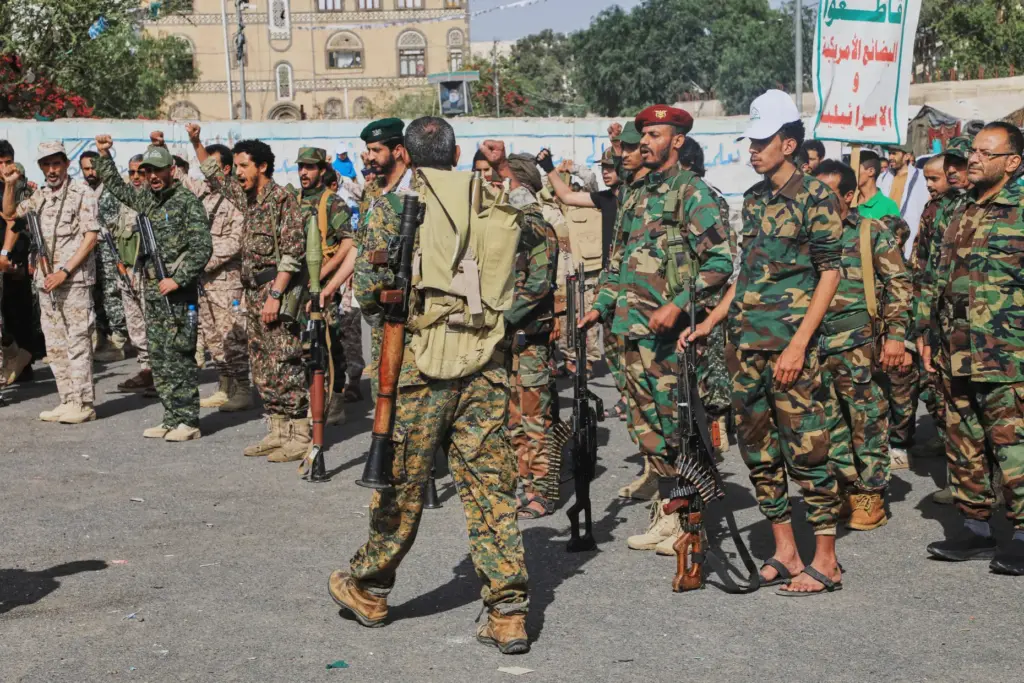 Yemen's Houthi rebels march during a mobilization campaign in Sanaa.