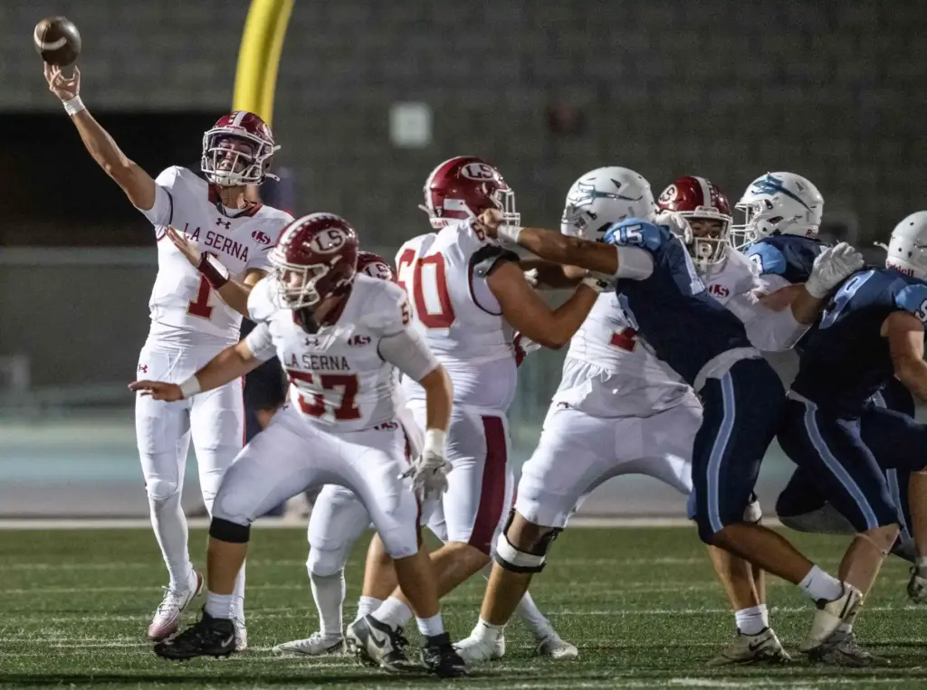 La Serna quarterback Grady Long (1) throws the ball during...