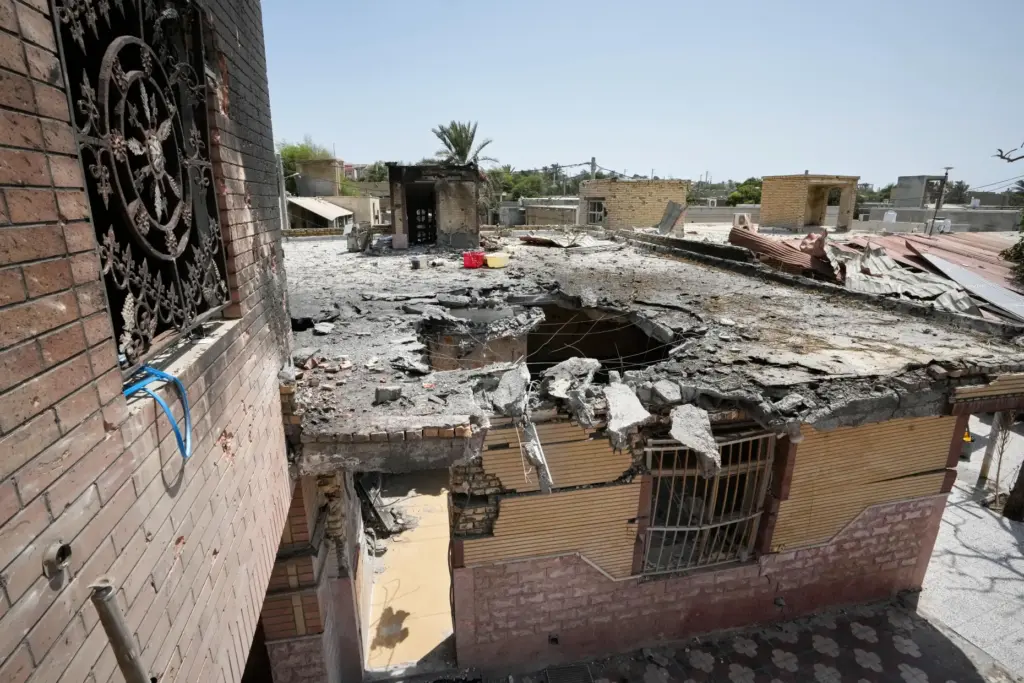 The point of impact is seen on the roof of...