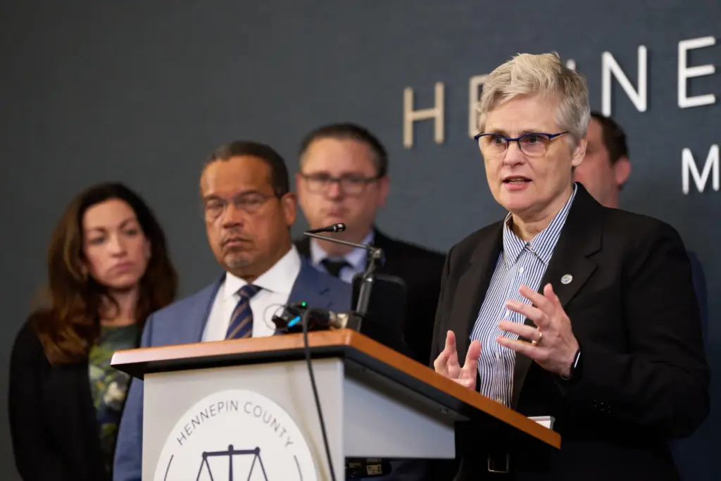 Hennepin County Attorney Mary Moriarty speaks during a news conference.