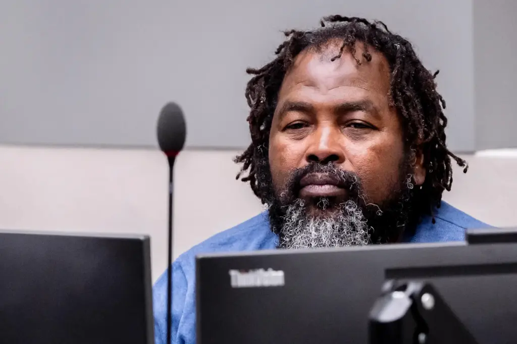 Seleka rebel group commander Mahamat Said Abdel Kani sits in the courtroom.
